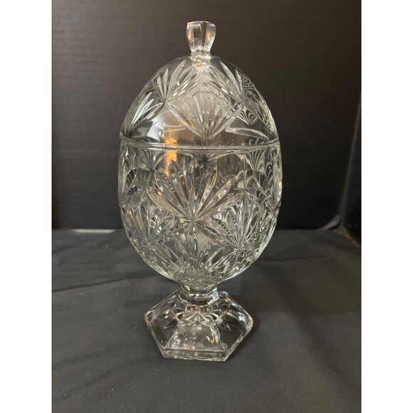 Vintage Cristal-D-Arques Egg Shaped Pedestal Lidded Candy Dish 9” - Picture 1 of 6